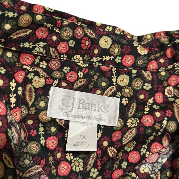 CJ Banks Button Down Blouse Floral Long Sleeves 100% Cotton Size 1X - Picture 6 of 7